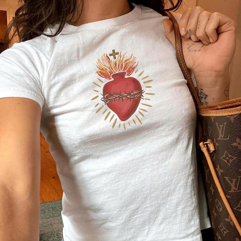 Sacred Heart Tshirt, Y2K Baby Tee, Aesthetics, 90S Style Tshirt